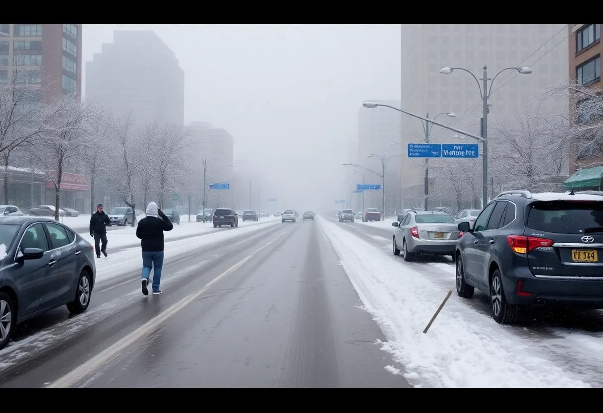Severe winter weather in Memphis with snow and ice-covered streets