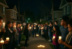 Community members holding candles during a vigil for the shooting victim in Memphis.