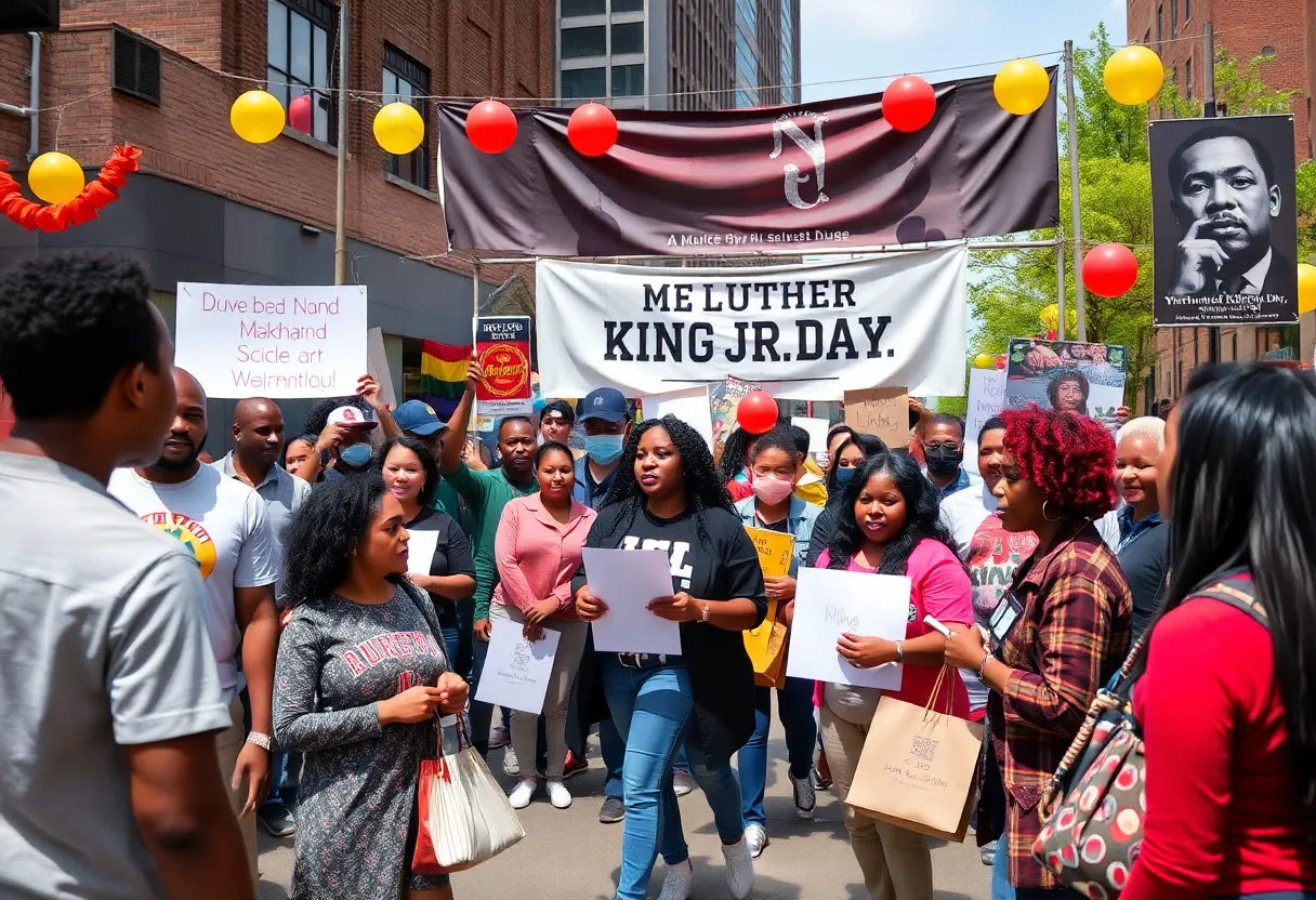A gathering in Memphis celebrating Martin Luther King Jr. Day with community activities.