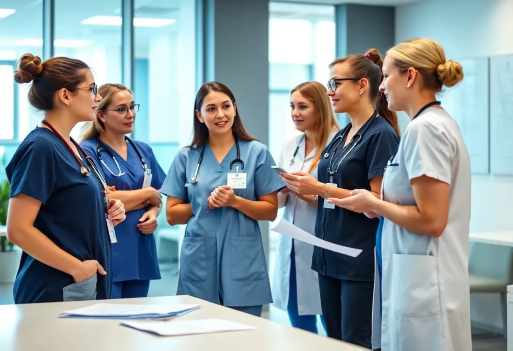 Nurse practitioners collaborating in a healthcare environment