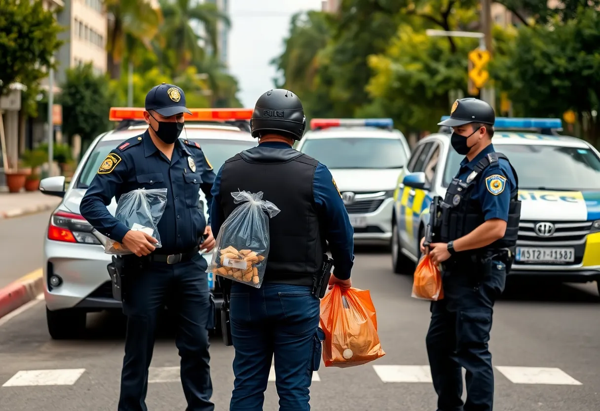 Law enforcement officers conducting a drug seizure operation
