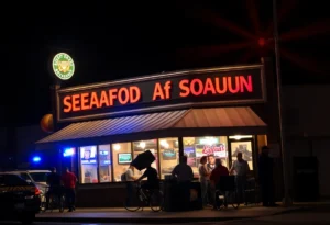 Police outside Red Pier Seafood Restaurant investigating a shooting incident