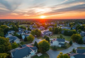 Aerial view of a residential neighborhood in Memphis