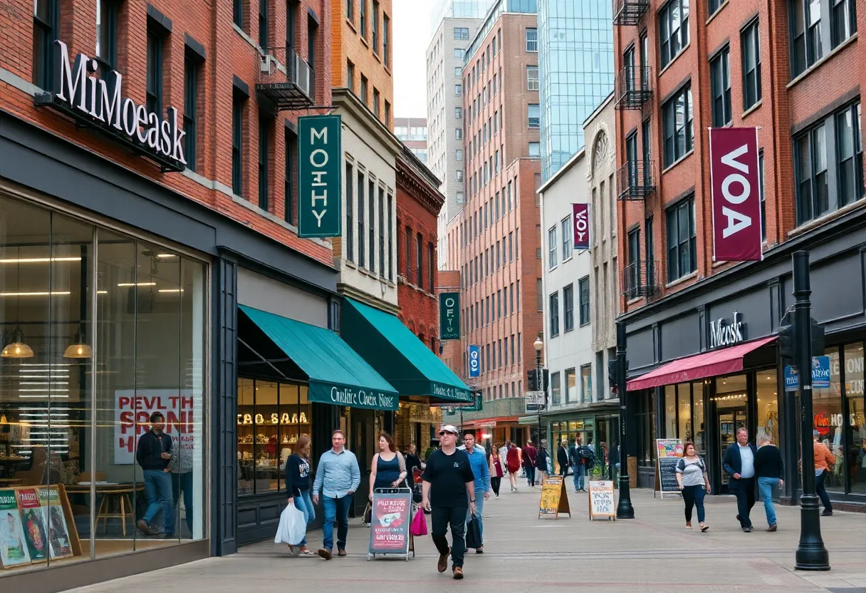 Vibrant retail scene in Downtown Memphis with small businesses.