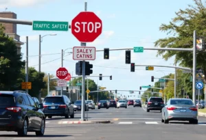 An intersection in Memphis with traffic safety signs