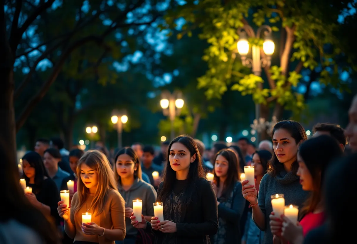 A community gathering at night with candles for Tyre Nichols