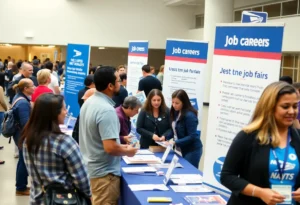 Attendees interacting at the USPS job fair in Indianapolis