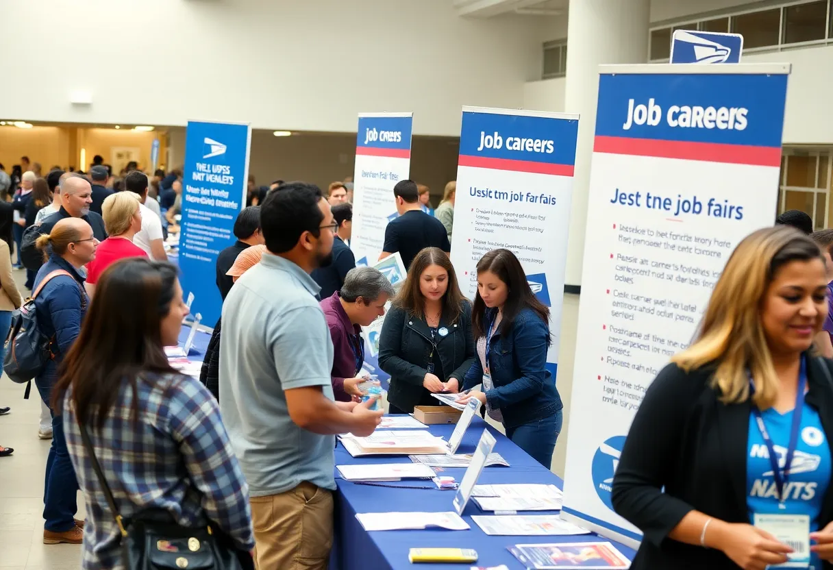 Attendees interacting at the USPS job fair in Indianapolis