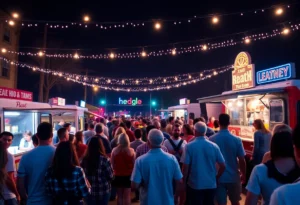 Vibrant community celebration during New Year's Eve in West Tennessee with people enjoying live music and food.