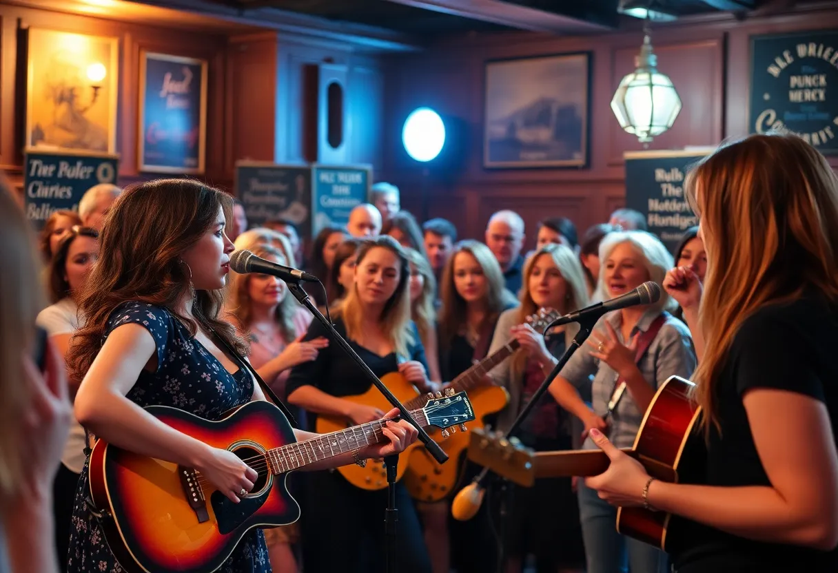 Women performing blues music at a vibrant showcase