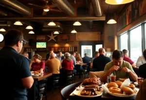 Patrons enjoying Texas-style barbecue at Bain Barbecue