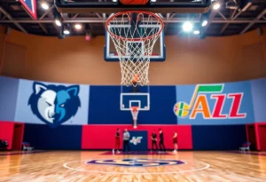 Memphis Grizzlies and Utah Jazz basketball match scene