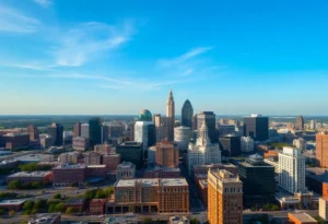 Aerial view of Memphis skyline with business district