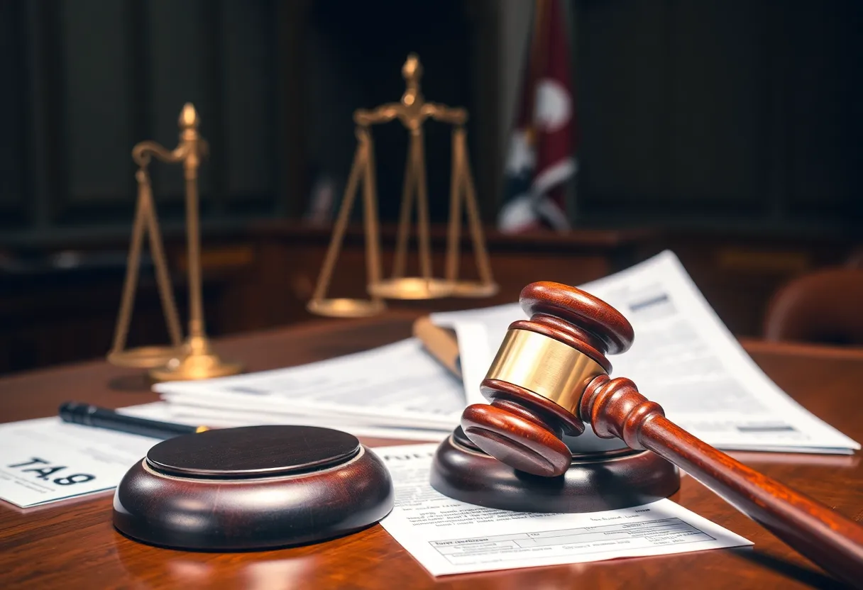 Courtroom scene representing tax fraud sentencing