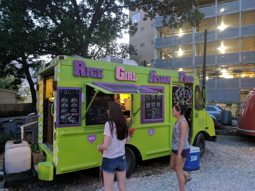 Food truck serving customers