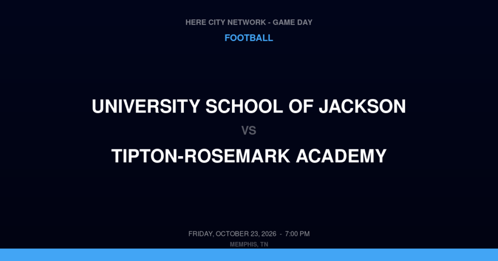 University School of Jackson vs. Tipton-Rosemark Academy — Football Game Day — Millington, TN — Oct 23, 2026